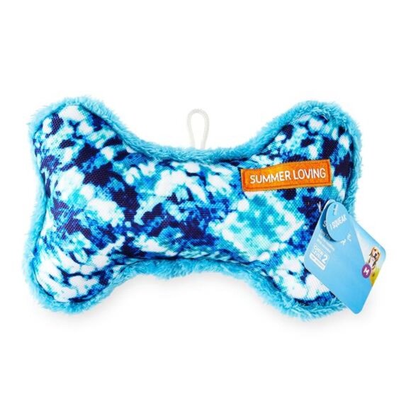 Summer Loving Squeaky Plush Bone Dog Toy, Blue Tie Dye - Picture 2 of 5